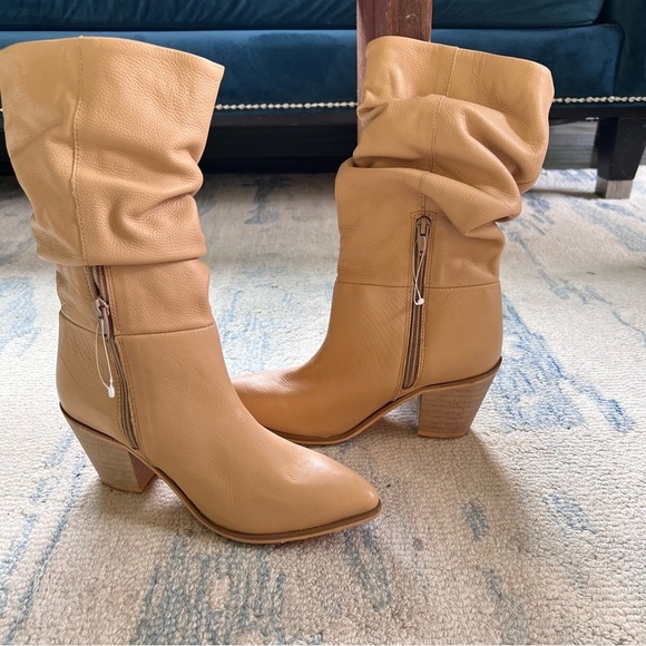 MATISSE BRIN FRINGE MID-CALF WESTERN LEATHER BOOTS SNIP TOE SLOUCHY SIZE 8 TAN - Picture 8 of 9